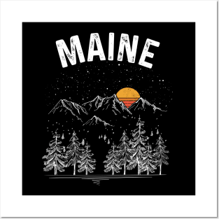 Vintage Retro Maine State Posters and Art